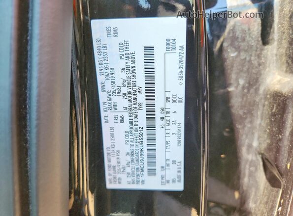 1FMCU9J99KUB55012 2019 FORD ESCAPE Black Widok naklejki z numerem VIN
