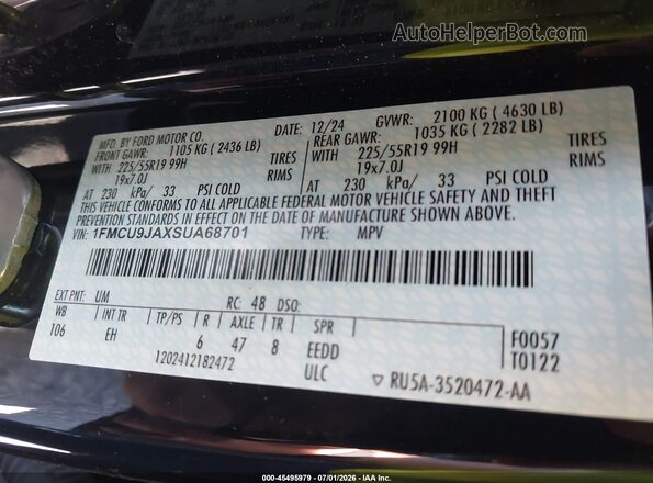 1FMCU9JAXSUA68701 2025 FORD ESCAPE Black Vista del compartimento del motor