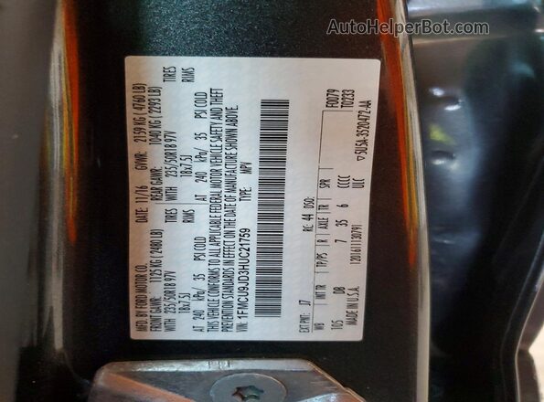 1FMCU9JD3HUC21759 2017 FORD ESCAPE Серый Вид наклейки с VIN-кодом