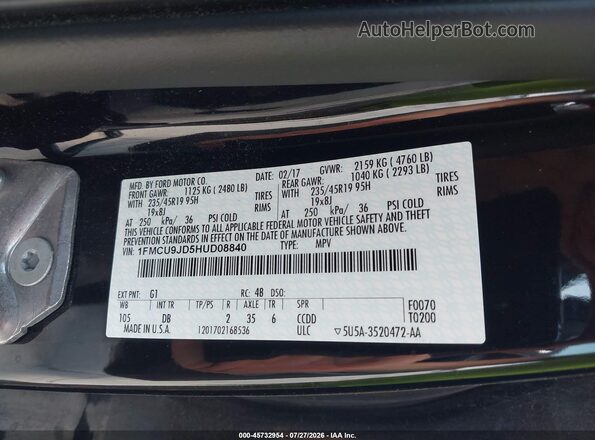 1FMCU9JD5HUD08840 2017 FORD ESCAPE Black Vista del compartimento del motor