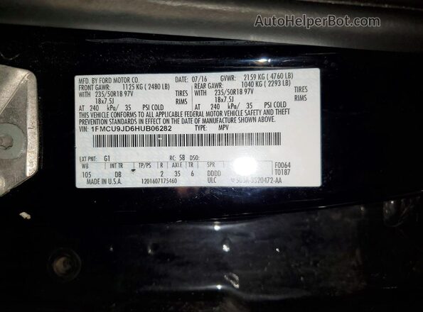 1FMCU9JD6HUB06282 2017 FORD ESCAPE Black Widok naklejki z numerem VIN