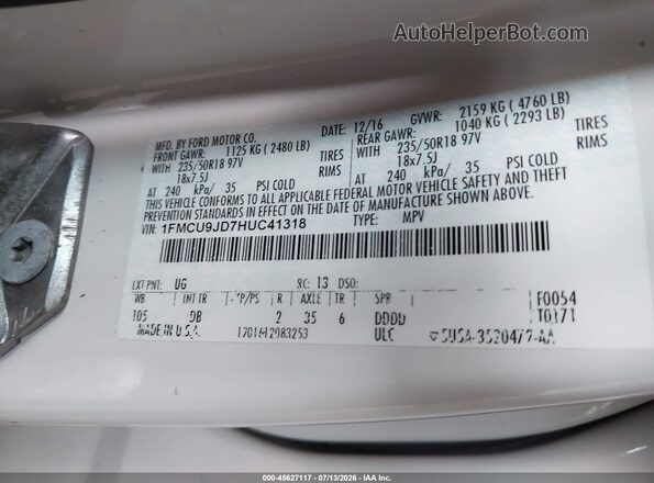 1FMCU9JD7HUC41318 2017 FORD ESCAPE White ძრავის განყოფილების ხედი