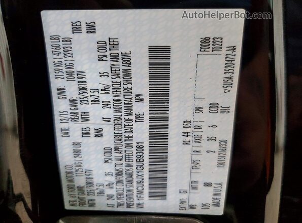 1FMCU9JX1GUB93081 2016 FORD ESCAPE Black Vista de la etiqueta del VIN