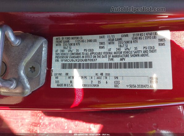 1FMCU9JX2GUB70537 2016 FORD ESCAPE Red ძრავის განყოფილების ხედი