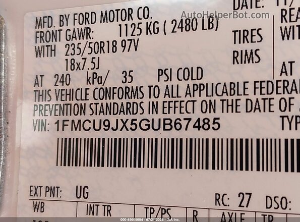 1FMCU9JX5GUB67485 2016 FORD ESCAPE White Vista del compartimento del motor