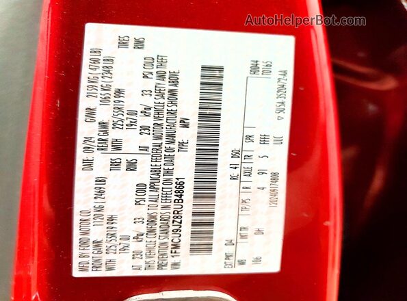 1FMCU9JZ8RUB48661 2024 FORD ESCAPE Красный Вид наклейки с VIN-кодом