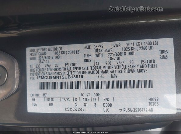 1FMCU9MN1SUB18819 2025 FORD ESCAPE Серый Вид подкапотного пространства