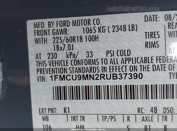 1FMCU9MN2RUB37390 2024 FORD ESCAPE Blue ძრავის განყოფილების ხედი