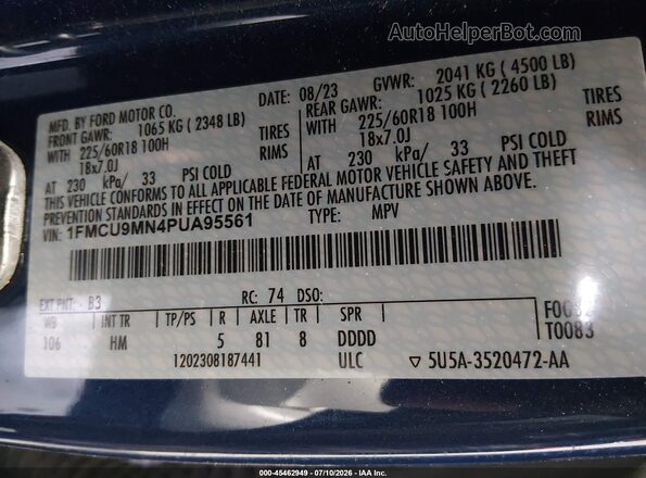 1FMCU9MN4PUA95561 2023 FORD ESCAPE Blue Widok komory silnika