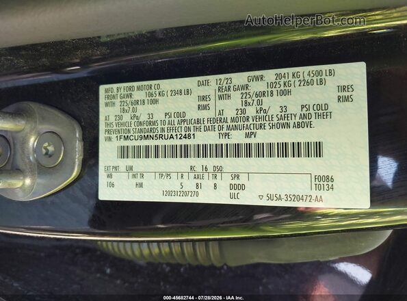 1FMCU9MN5RUA12481 2024 FORD ESCAPE Black ძრავის განყოფილების ხედი