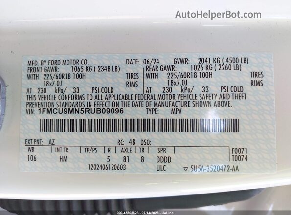 1FMCU9MN5RUB09096 2024 FORD ESCAPE White Engine compartment view
