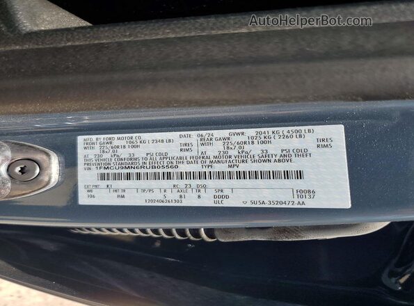 1FMCU9MN6RUB05560 2024 FORD ESCAPE Blue Панорамний вид салону 360°