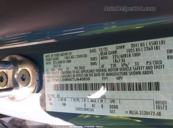 1FMCU9MN6TUA40930 2026 FORD ESCAPE Blue Engine compartment view