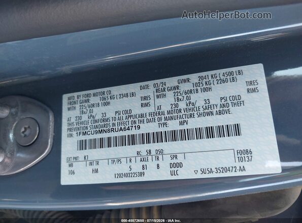 1FMCU9MN8RUA64719 2024 FORD ESCAPE Синий Вид подкапотного пространства