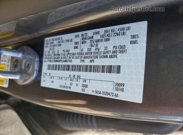 1FMCU9MN9PUA86743 2023 FORD ESCAPE Gray VIN კოდის სტიკერის ხედი
