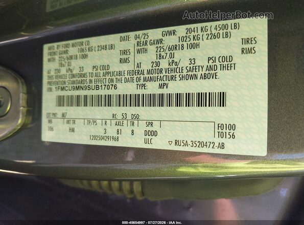 1FMCU9MN9SUB17076 2025 FORD ESCAPE Gray Вид підкапотного простору