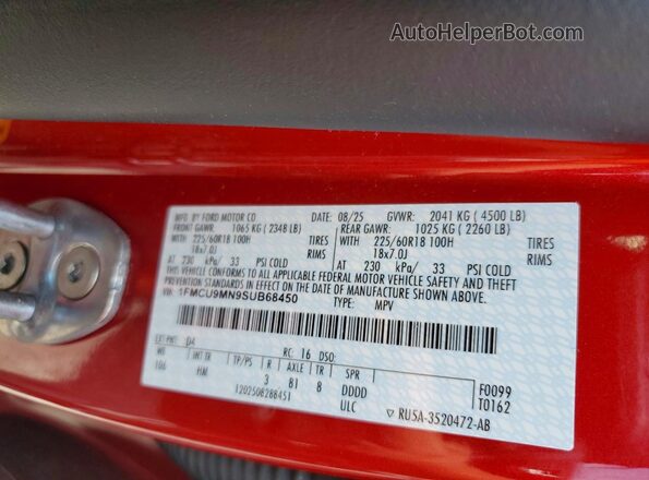1FMCU9MN9SUB68450 2025 FORD ESCAPE Красный Вид наклейки с VIN-кодом