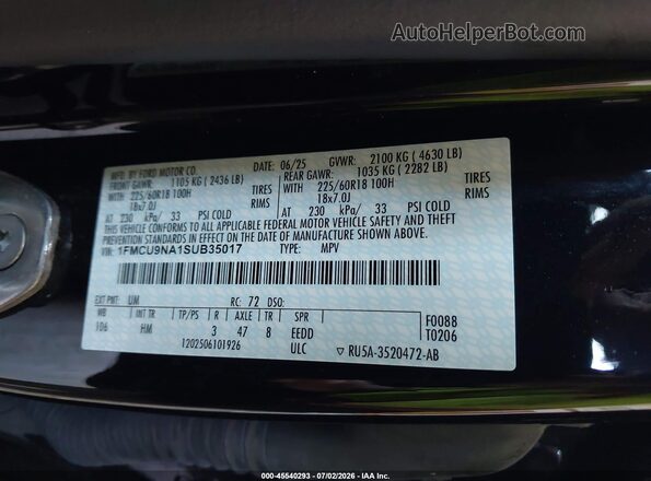 1FMCU9NA1SUB35017 2025 FORD ESCAPE Black Vista del compartimento del motor