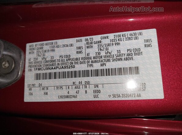 1FMCU9NA4PUA95250 2023 FORD ESCAPE Красный Вид подкапотного пространства