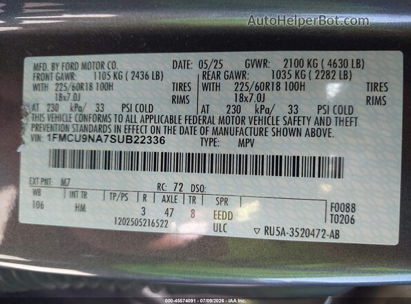 1FMCU9NA7SUB22336 2025 FORD ESCAPE Gray Widok komory silnika