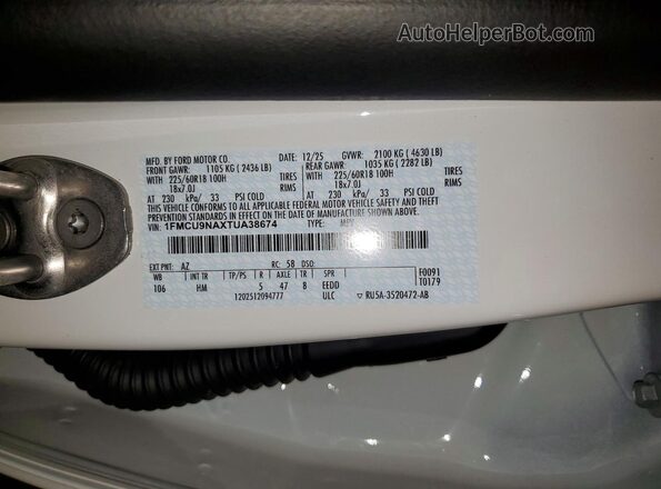 1FMCU9NAXTUA38674 2026 FORD ESCAPE Белый Вид наклейки с VIN-кодом