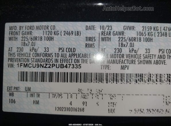 1FMCU9NZ2PUB47335 2023 FORD ESCAPE Черный Вид подкапотного пространства