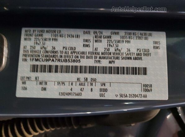 1FMCU9PA7RUB53805 2024 FORD ESCAPE Серый Вид наклейки с VIN-кодом