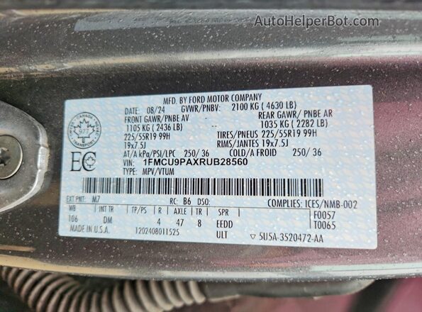 1FMCU9PAXRUB28560 2024 FORD ESCAPE Charcoal Vista interior de 360 grados