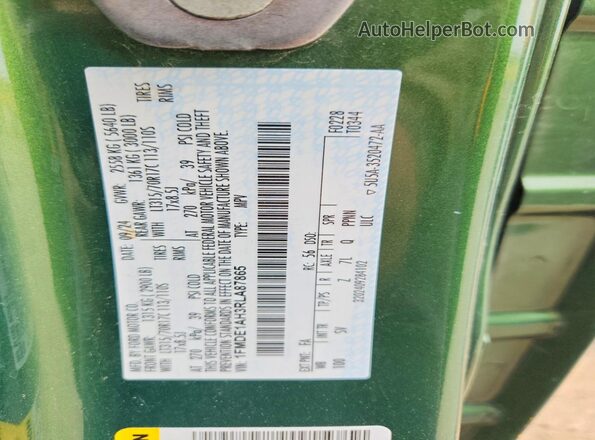 1FMDE1AH3RLA87865 2024 FORD BRONCO Green Vista de la etiqueta del VIN