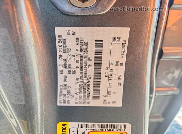 1FMDE5AH1MLB07921 2021 FORD BRONCO Gray Vista del compartimento del motor