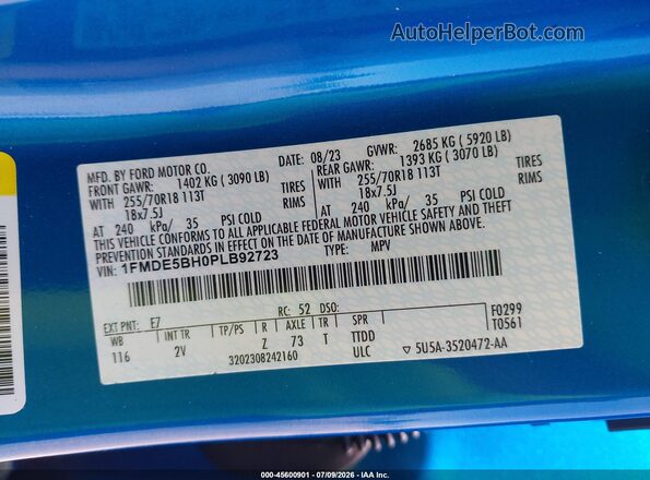 1FMDE5BH0PLB92723 2023 FORD BRONCO Blue Вид підкапотного простору