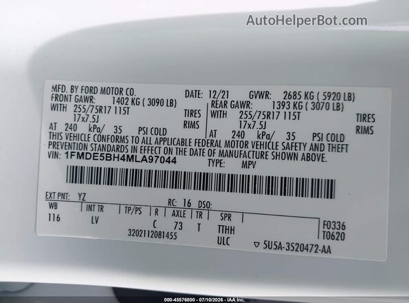 1FMDE5BH4MLA97044 2021 FORD BRONCO White ძრავის განყოფილების ხედი
