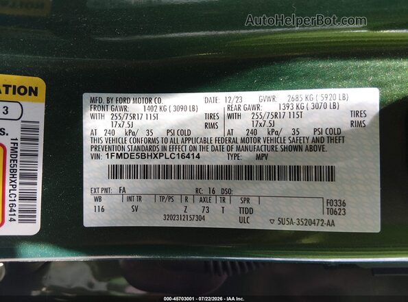 1FMDE5BHXPLC16414 2023 FORD BRONCO Green Engine compartment view