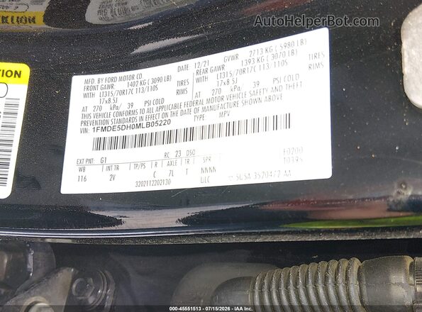 1FMDE5DH0MLB05220 2021 FORD BRONCO Black Vista del compartimento del motor