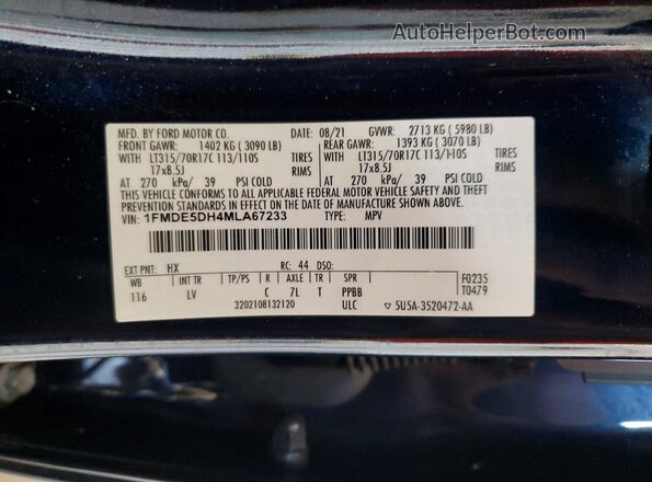 1FMDE5DH4MLA67233 2021 FORD BRONCO Blue Widok wnętrza 360 stopni