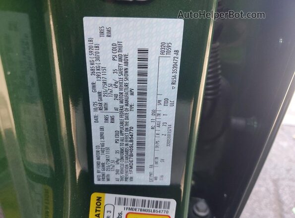 1FMDE7BH0SLB54770 2025 FORD BRONCO Green VIN sticker view