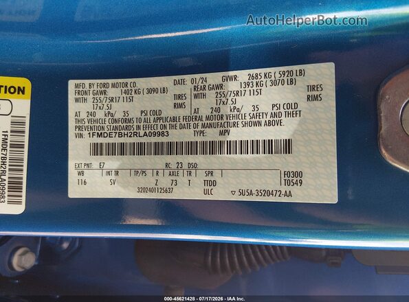 1FMDE7BH2RLA09983 2024 FORD BRONCO Blue Вид підкапотного простору