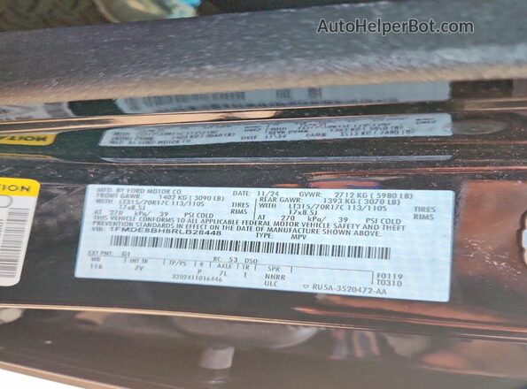 1FMDE8BH8RLB28448 2024 FORD BRONCO Black VIN კოდის სტიკერის ხედი
