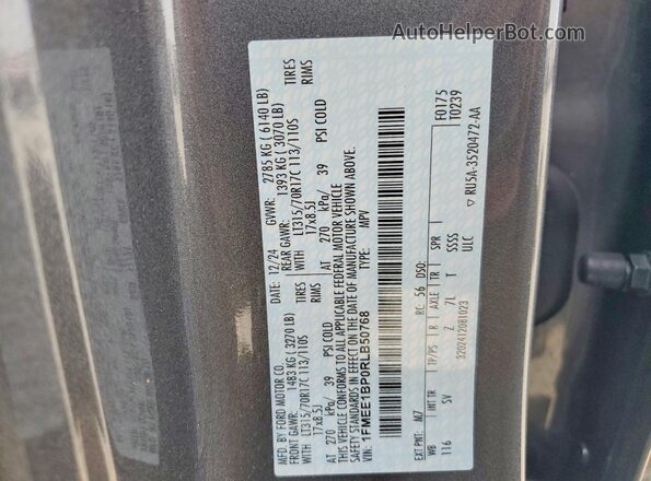 1FMEE1BP0RLB50768 2024 FORD BRONCO Gray Вид наклейки з VIN-кодом