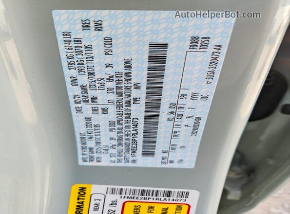 1FMEE2BP1RLA14073 2024 FORD BRONCO Gray VIN კოდის სტიკერის ხედი