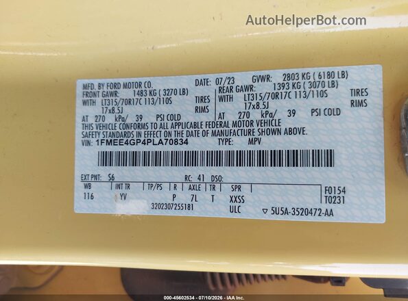 1FMEE4GP4PLA70834 2023 FORD BRONCO Желтый Вид подкапотного пространства