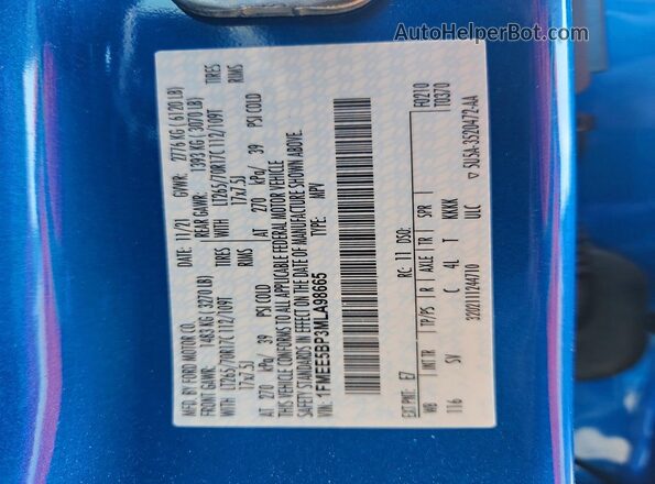 1FMEE5BP3MLA98665 2021 FORD BRONCO Синий Вид наклейки с VIN-кодом