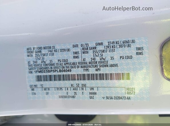 1FMEE5BP5PLB08049 2023 FORD BRONCO Белый Вид подкапотного пространства
