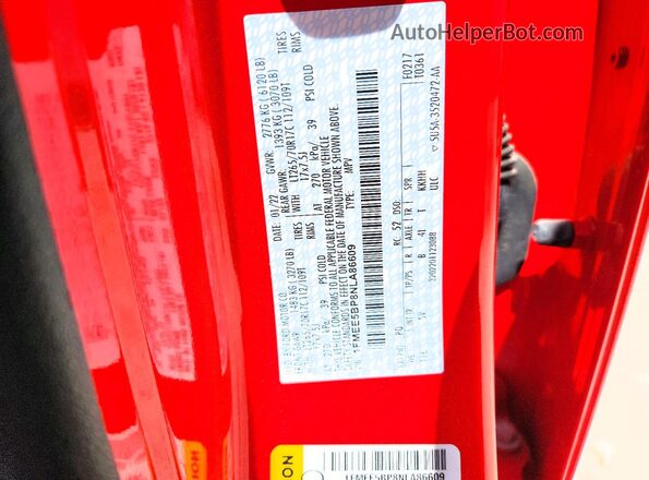 1FMEE5BP8NLA86609 2022 FORD BRONCO Red VIN sticker view
