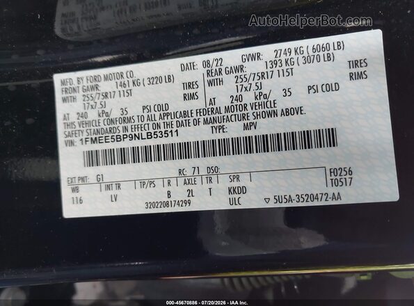 1FMEE5BP9NLB53511 2022 FORD BRONCO Black Engine compartment view