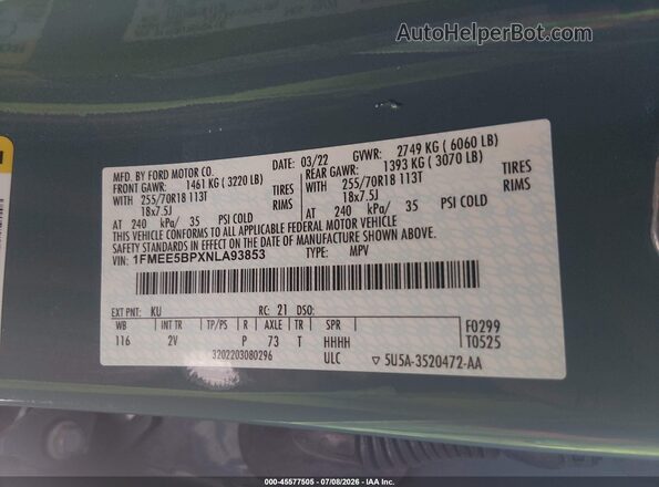 1FMEE5BPXNLA93853 2022 FORD BRONCO Turquoise Widok komory silnika