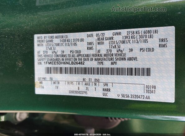 1FMEE5DH6NLB26482 2022 FORD BRONCO Green ძრავის განყოფილების ხედი