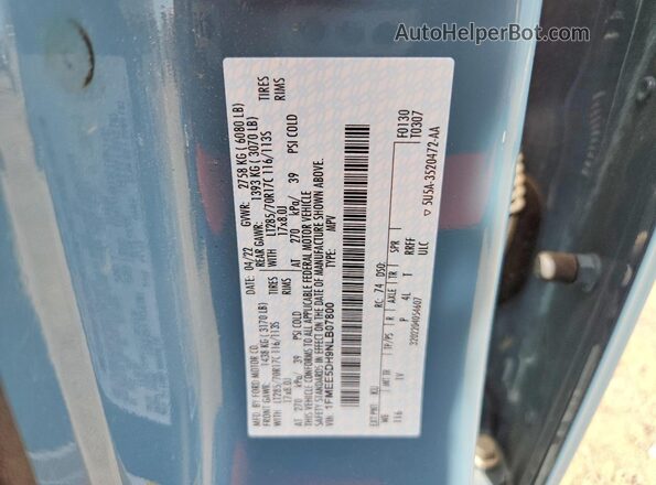 1FMEE5DH9NLB07800 2022 FORD BRONCO Gray Widok naklejki z numerem VIN