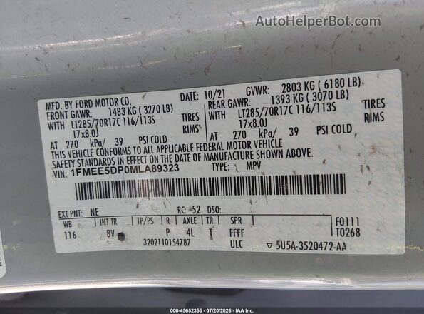 1FMEE5DP0MLA89323 2021 FORD BRONCO Gray Вид підкапотного простору