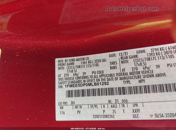 1FMEE5DP0MLB01292 2021 FORD BRONCO Burgundy ძრავის განყოფილების ხედი